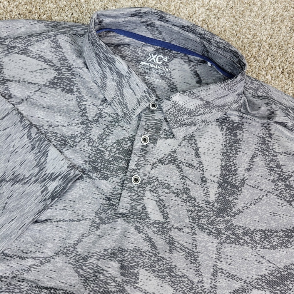 Johnston & Murphy XC4 Mens 2XL Gray Geometric‎ Performance Stretch Polo SS